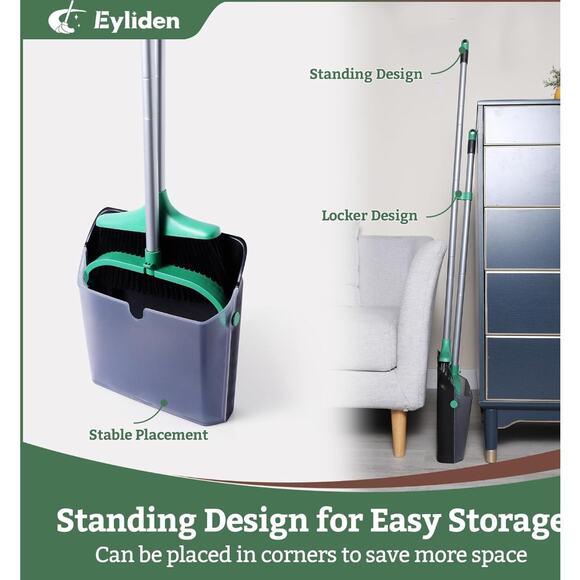 Broom and Dustpan Set, Long Handle Sweep Combo Upright Dustpan - Picture 5 of 7